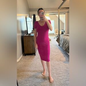 Leith V-Neck Pink Midi Dress